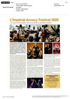 HEBDO DES SAVOIE : L'Impérial Annecy Festival 2025