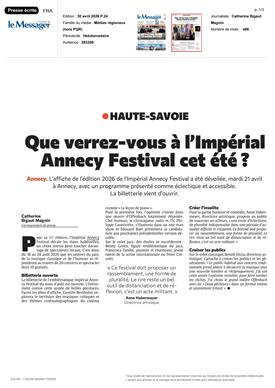 LE MESSAGER : Que verrez-vous à l'Impérial Annecy Festival cet été ?