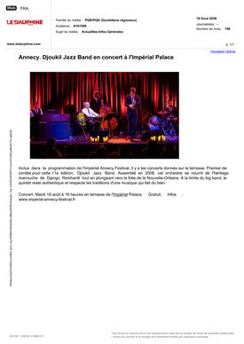 LE DAUPHINE : Annecy. Djoukil Jazz Band en concert à l'Impérial Palace